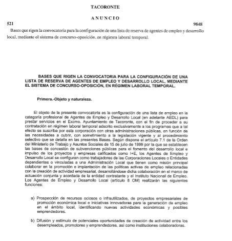 Convocatoria para configurar lista de reserva para agentes de empleo y desarrollo local