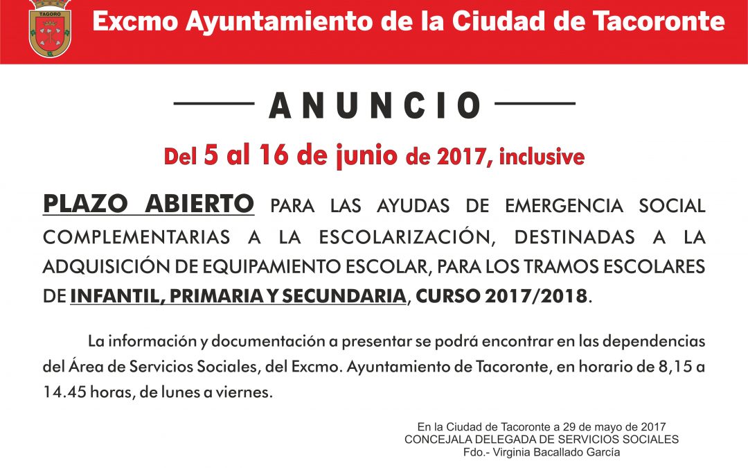 Ayudas para la adquisición de equipamiento escolar curso 2017-2018